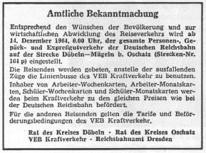 Amtliche Bekanntmachung der letzten Fahrt